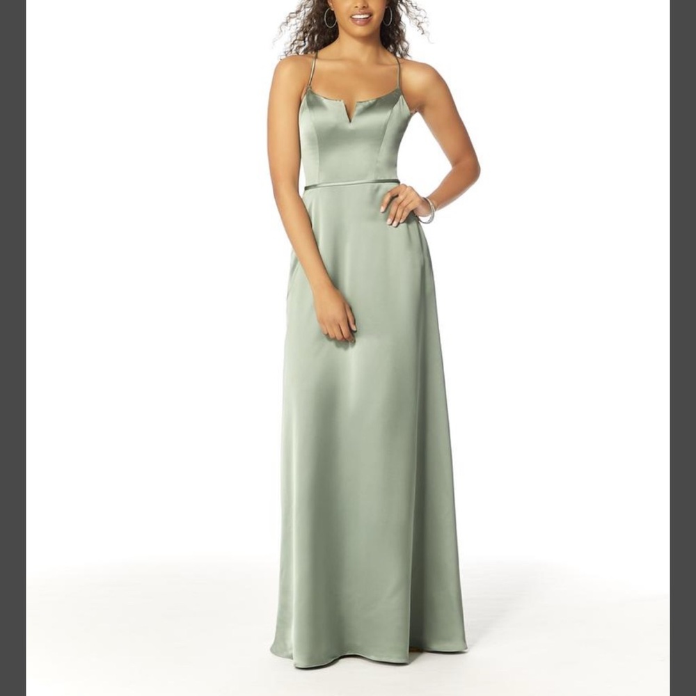 Morilee Madelyn Gardner 21806 lovely sheer back bridesmaid dress size 10 moss